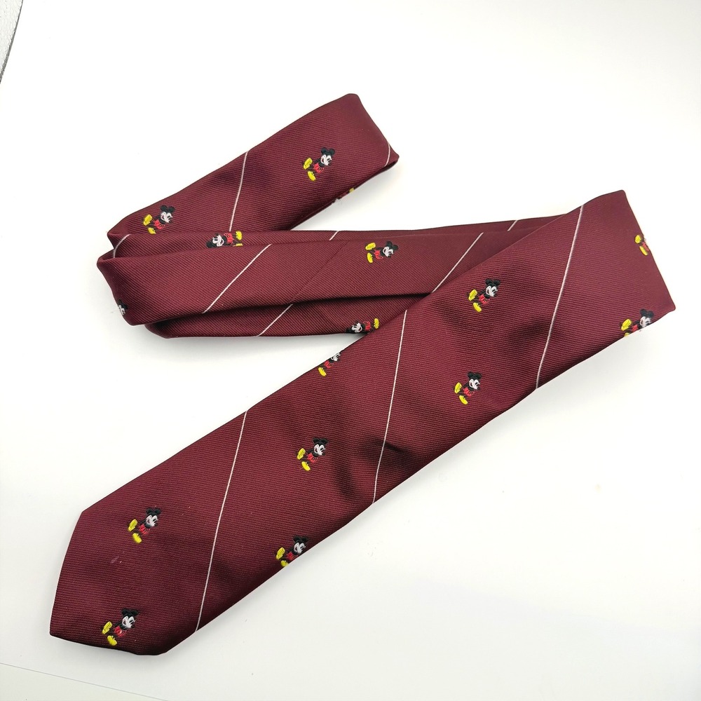 VTG 90s Cervantes Disney Mickey Mouse Made in USA Necktie Novelty Maroon